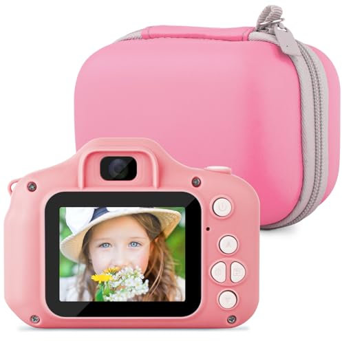 PTUI Cámara para niños incl. estuche de transporte, cámara de juguete digital para niñas y niños de 3 a 10 años como regalo de cumpleaños o Navidad Tarjeta SD 1080P HD de 32 GB y funciones de cámara p