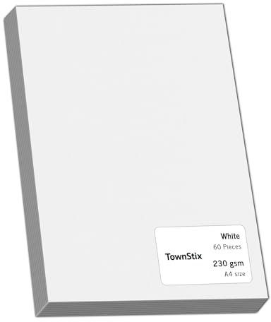 60 Stück, 230gsm - A4 Tonkarton Fotokarton Weiß, Dickes Papier zum Drucken, Kartonpapier Bastelkarton Pappe