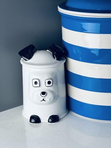 LUNA'S PAW BITS Treats Jar: Dog treats jar, ceramic storage jar, treat storage for pets, cute novelty cookie jar, pet food container, dog treat canister, kitchen accessories for pet food.