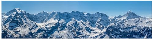 wandmotiv24 Fototapete panorama verschneite Schweizer Alpen, selbstklebende Strukturtapete 260g - Klein (200x50cm) Schnee, Alpen, Gebirge, Berge M0041