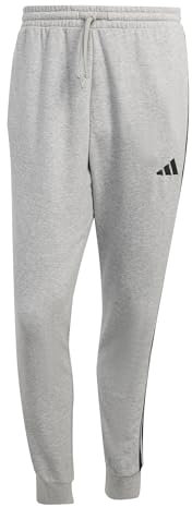 adidas Men's Essential Three Stripes French Terry Pant, Medium Grey Heather/Black, XL