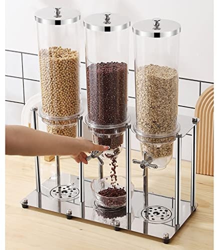 Edelstahl-Trockenfutterspender – 10,5 l Behälter mit dreifacher Kontrolle für Müsli, Nüsse, Süßigkeiten, Snacks – praktische und langlebige Selbstservierung und nachfüllbare Option