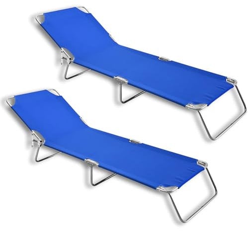 Tomaino - Faltbare Sonnenliege, leicht zu transportieren, mit bequemen Griffen, Liegestuhl für Garten, Meer, Camping, Strand, faltbar, Strandliege (Blau, 2 Stück)