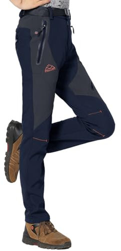 Rdruko Pantalon de ski pour femme - Imperméable - Doublure - Chaud - Softshell - Coupe-vent - Pantalon thermique pour activités de plein air, bleu foncé, M
