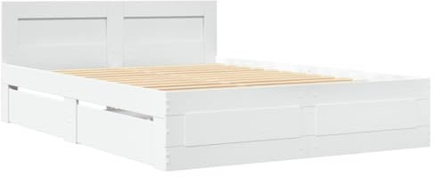 vidaXL Cadre de Lit Double avec Tête de Lit Blanc 140x190cm en Bois d'Ingénierie - Meuble de Chambre à Coucher