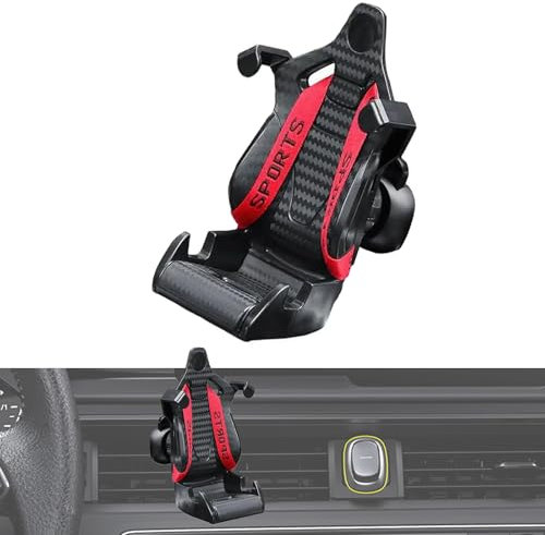 Racing Seat Phone Holder with Safety Belt, 360° Rotation & Auto-adjustable Design - ABS Air Vent Car Phone Mount for Most Phones (Red)