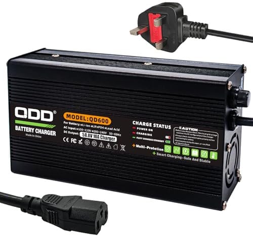 QDD 58.8V 10A DC Battery Charger for 14S 52V/51.8V Lithium Battery Packs with Cooling Fan and Smart Charger Output C13 PING Connector