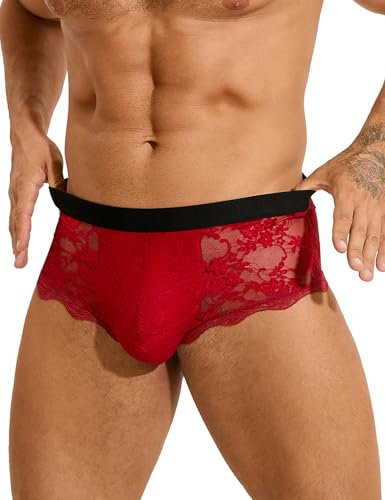ohyeahlady Boxer Briefs Herren Lustig Unterhosen Männer Rot Große Größen Borat Anzug Weihnachten Dessous Sexy Unterwäsche für Mann Mesh Weihnachtshose Sissy Höschen Pouch Underwear S