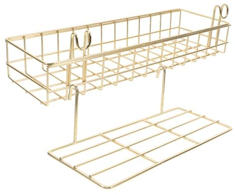 Alipis 2stücke -organizer Mit Goldenen Drahtkörben Montierte Ausstellungsregale Gitterkorb Mit Haken Für Gitterplatten Für Arbeitskabinen Aufbewahrungsregal Für Wanddekoration