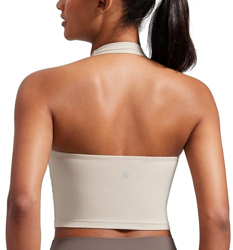 CRZ YOGA Butterluxe Damen Neckholder Sport BH Gepolstert Ohne Bügel Sports Bra Rückenfrei Yoga Gym Fitness Crop Top Mojave-Braun 36