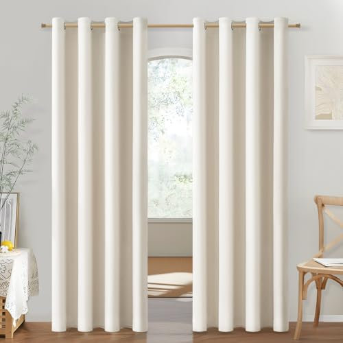 MRTREES Vorhang Creme Blickdicht mit Ösen Verdunkelungsvorhang Hellbeige 2er Set, Halbverdunkelungsvorhänge 200 cm Lang, 140 cm Breit, Thermogardinen Kälteschutz für Wohnzimmer Balkontür