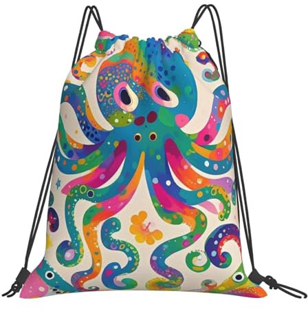 GlbnSHeric Rucksack mit Kordelzug, für Sport, Turnbeutel, widerstandsfähiger Sack, niedliche Bienen, Honigschnur, Tasche für Damen und Herren, Bunte Kraken, One size