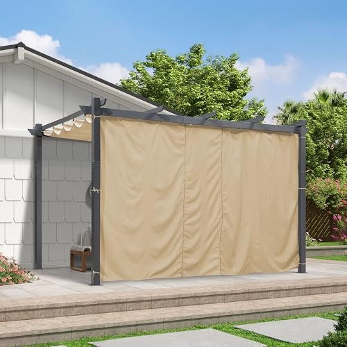 PURPLE LEAF Rideaux d'Extérieur 3,48 x 2,1 m pour Pergola latérale de 4 m Rideaux Thermique Anti Froid avec Tringle à Rideaux et Œillets,1 Côté, Beige