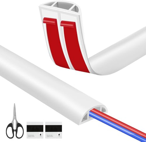 2 Metre Cable Duct Floor, White PVC Cable Duct, Self-Adhesive, Outdoor Cable Duct, Cable Hiding for All Power Cables in Home, Office, School