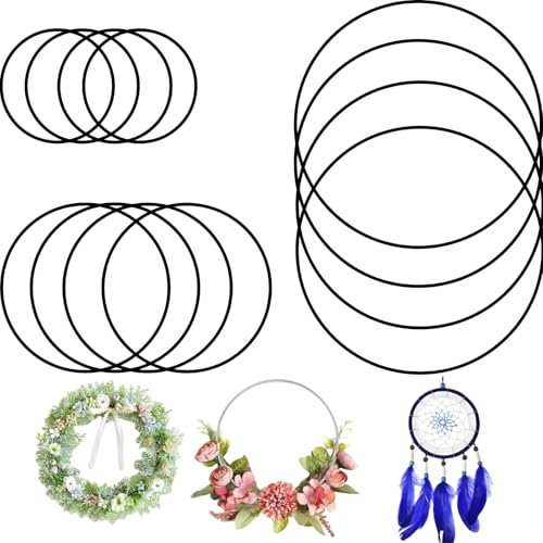 12 Stück Metallringe zum Basteln 10-15-20cm Metallring Dekoringe zum Hängen Makramee Deko Ringe Traumfänger Drahtringe zum Basteln für Wickeltechnik für Hochzeitskranz Weihnachtsdekoration(Schwarz)
