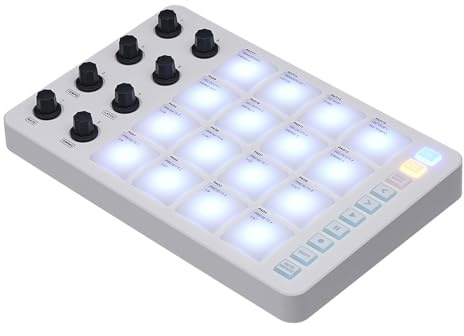 MIDI-Pad-Controller, tragbarer SMC-Pad, Bluetooth, MIDI-Controller mit 16 RGB-Hintergrundbeleuchtung, 8 zuweisbare Knöpfe, Notenwiederholung, volle Level-Tasten, 3,5 mm MIDI-Ausgang