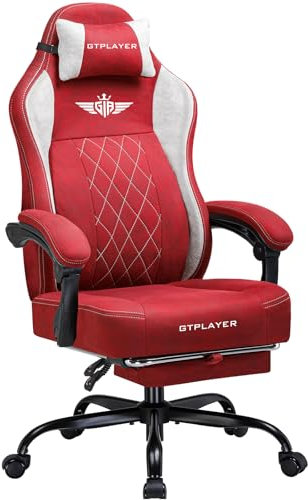 GTPLAYER Fabric Gaming Chair, Ergonomic Computer Chair with Footrest and Lumbar Support Height Adjustable Home Office Chair (Red)
