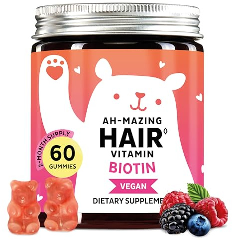 Biotin Gummies for Hair, Skin & Nails. 5,000 mcg High Potency Vegan Vitamins for Faster Hair Growth, Stronger Nails & Healthy Skin. with Vitamins C & E, 60 Gummies