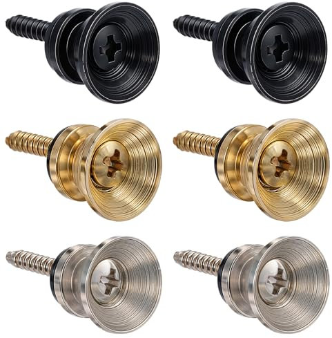 HJZHII 6 Pcs Guitar Strap Button, Metal Strap Buttons End Pins with Mounting Screws Guitar Strap Locks Pins Music Parts for Guitar Bass Ukulele Electric Acoustic Guitar(Black)