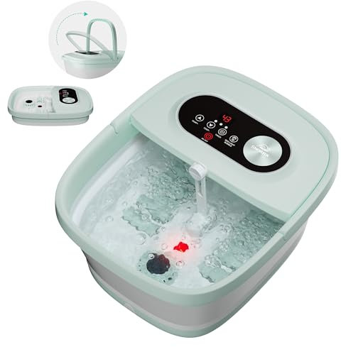 Snailax klappbares Fußbad mit Massage und Heizung, Fußsprudelbad mit 14 Heizstufen | Shiatsu-Rollen | Blasen | Rotlicht | Timer, Fußwanne elektrisch 35℃-48℃, faltbares Fußmassagegerät, Grün