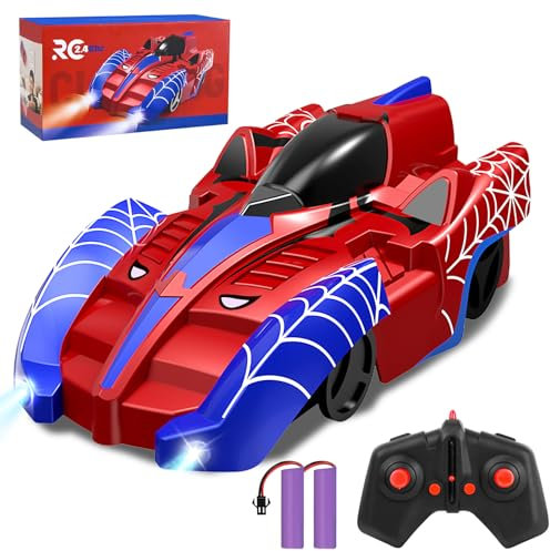 Joellfuner Ferngesteuertes Auto Spider, Ferngesteuertes Wand Klettern Auto mit LED-Vorne und Hinten Leuchtet, Laserwand kletterndes 360° Rotierbar, Geschenk zum Geburtstag für Kinder ab 3-9 Jahre
