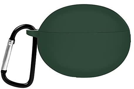 AKABEILA Skin Case Compatible with Huawei FreeBuds 6i/5i Soft Liquid Silicone Thick Wireless Charging Case with Carabiner Earphone Cover LED Visible Dark Green