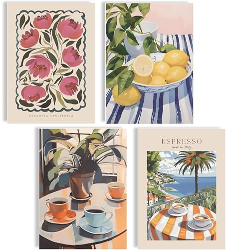 mojoliving Poster Kaffee Bilder Kaffee Bild Wandbilder für die Küche Poster Aesthetic Deko Küchenbilder Vintage Bilder Wohnzimmer Deko Küche (Coffee Lemon, 4x A4 | ohne Rahmen)