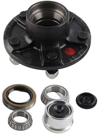 Kuuleyn Trailer Replacement Hub, Bolt Trailer Wheel Hub Kit, 5 Lugs Trailer Idler Hub Kit with Grease Seals Caps and Rubber Plug for 3500 Lbs Axles