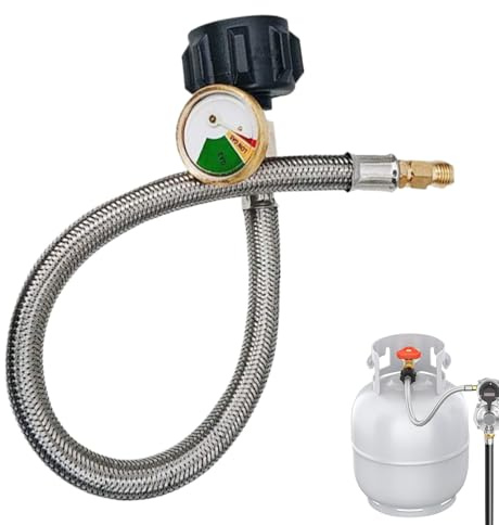 Flexibler Gasregler für Wohnmobile | Gasschlauch für Mobilheim mit präzisem Manometer | Wasserdichtes Zubehör, Anzeige 38 cm, für Wochenende, Reisen, Camping