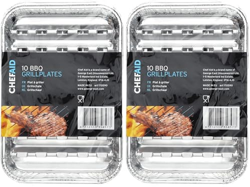 Chef Aid Aluminium-Grillschalen – 10 Stück Einweg-Grillpfannen für Fleisch und Gemüse, hitzebeständig und ideal für Barbecue (Packung mit 2)