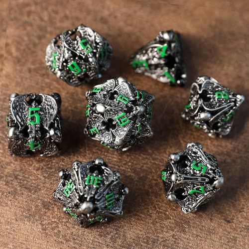 DND Dados Metal Juego Dado Poliédrico Ángel Hueco en 3D Dados D&D 7 Piezas para Mazmorras y Dragones Pathfinder RPG MTG D4 D6 D8 D10 D12 D20 D%