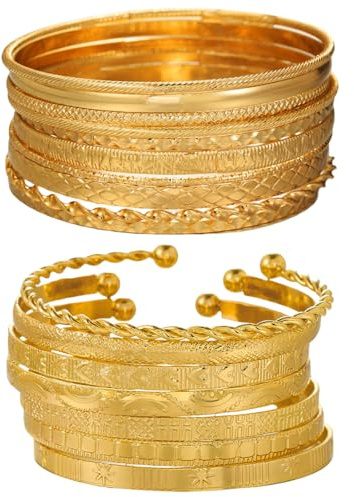 MLPKOI 17 Stück Gold Armreif für Damen, Indian Bracelet Set, Gold Armreif Stapelbare Manschetten Armbänder, Boho Multi Armband Set, Indischer Armbänder Schmuck, Arm Jewelry for Women Wedding Party