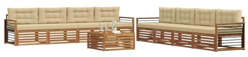 vidaXL Outdoor-Sofagarnitur mit Kissen 9 pcs Natur und Beige, Moderne Lounge für draußen, Bequeme Gartenmöbel, Akazienholz-Sofa, wetterfeste Terrassen-Sitzgruppe