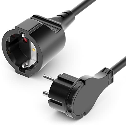 deleyCON 15m Stromkabel Verlängerungskabel Flachstecker 3680W - Schwarz | Schutzkontakt Strom Kabel Verlängerung für Haushalt, Büro und Multimedia