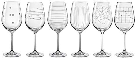 Bohemia Kristall Gläser - Elements - 6 er Set- mit verschieden Ornamenten (Weinglas 6 x 450 ml)
