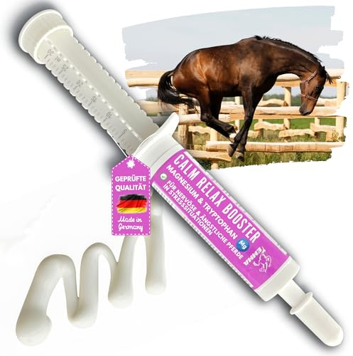 Magnesium Pferd hochdosiert Mag Paste 30ml Calm Relax Zusatzfutter mit L-Tryptophan Vitamin B12 – Anti Stress Beruhigung Pferd bei Angst Transport Silvester Stallwechsel Nerven Entspannung Horse Relax