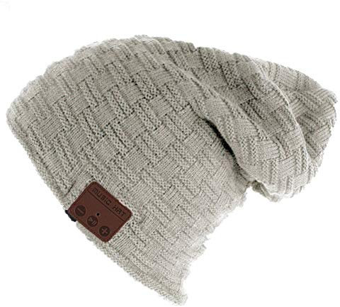HaetFire Bluetooth Beanie, Wireless Bluetooth 5.0 Hat Winter Warm Knit Music Cap with Headphone Speaker Mic Hands-Free for Men Women Running Skiing Skating Light Gray