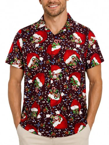 King Kameha Funky-Hawaii-Hemd, Weihnachten, Herren, Kurzarm, Christmas-Flying-Hats, Rot, 6XL