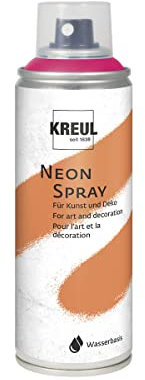 KREUL 76372 - Farbspray, neonpink 200 ml, fluoreszierende Sprühfarbe auf Wasserbasis, intensive Leuchtkraft auf weißem Untergrund, leuchtet unter Schwarzlicht