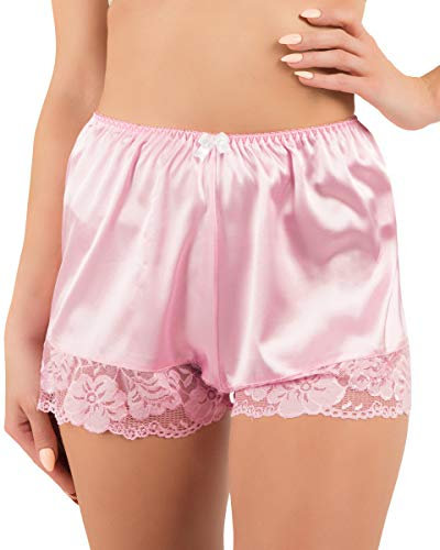 Satini Femmes Lingerie Satin Dentelle Slip Culotte Lingerie (Rose Clair, S)