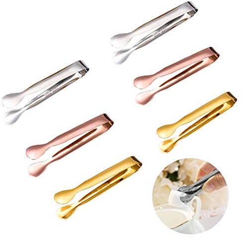 Wenlai Edelstahl Zuckerzange Set 6 Stücke,Mini-Zange,Gebäckzange,Salatzange Gebäckzange,Zucker-Clip Servierzange Grillzange für Bar Hochzeit Büfett Grill Party Küche (2 Silber, 2 Gold, 2 Roségold)