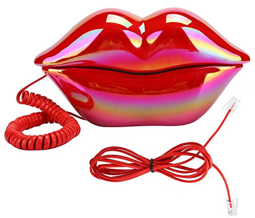 Festnetztelefon, Creative Red Lips Festnetztelefon Desktop-Telefon im europäischen Stil, Red Mouth Lippenförmiges Telefon Festnetz Niedlicher, leuchtender Schreibtisch Schnurgebundenes Telefon
