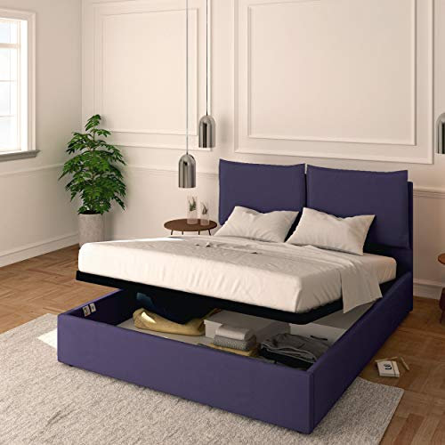 Baldiflex Letto Matrimoniale con Contenitore Modello Licia in Tessuto, Rete a Doghe, per Materassi Matrimoniali 180x190 cm, Testiera Finemente Imbottita, Colore Purple
