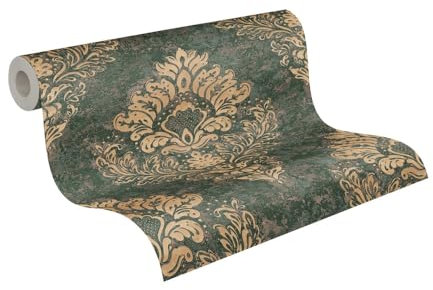 Livingwalls Metropolitan Stories 2 Vliestapete mit Ornamenten 0,53 x 10,05 m – Grün, Gold – elegante Barocktapete Made in Germany – 379011