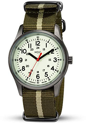Infantry Glow in The Dark Military Watches for Men Tactical Analogue Mens Wrist Watch Waterproof Work Outdoor Sport Luminous Field Army Green NATO Nylon Strap