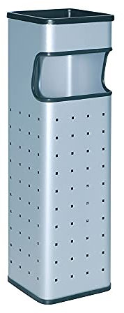 OFITURIA® Cenicero Papelera de Pie y Pared para Exterior Metálico 24 litros Color Plata Perforado Bandeja Extraíble en Negro