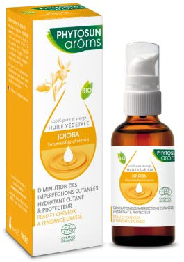 Phytosun Arôms Huile Végétale de Jojoba Bio - 100% Pure et Vierge - Diminution des imperfections cutanées, Hydratant cutané et Protecteur - 50ml