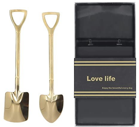 Hapivida Shovel Spoons, Stainless Steel Glossy Dessert Coffee Ice Cream Sugar Watermelon Stirring Kitchen Tea Spade Set, 2Pcs, Stainless Steel, Novelty Teaspoons for Family Party
