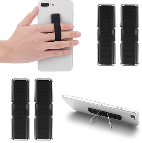 Molain Finger Strap Phone Holder - 4pcs Elastic Grip Stands for Smartphones & Small Tablets (Black)