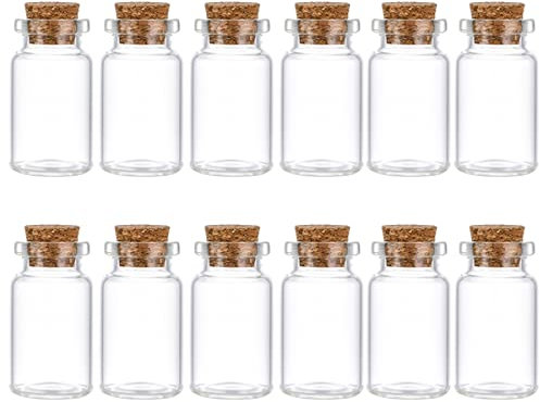 12PCS Empty Spell Jars Small Glass Bottles With Cork Lids Mini Glass Bottles With Stoppers Small Message Bottles Tiny Wishing Bottles Miniature Potion Bottles for Diy Crafts Decoration Wedding Party